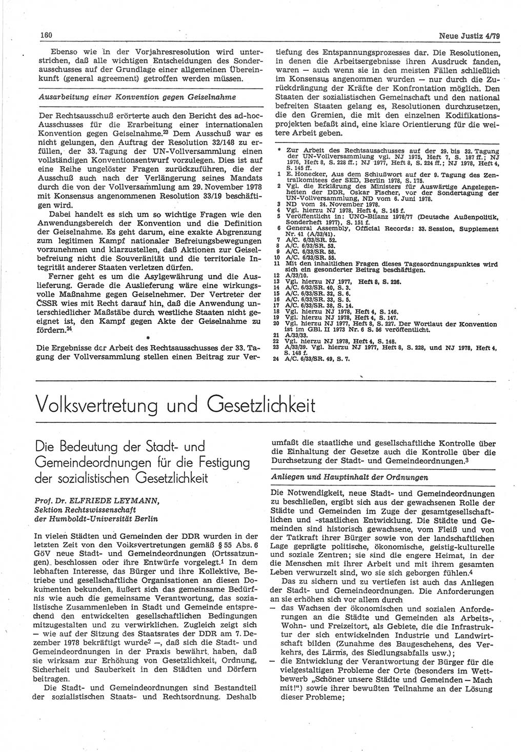 Neue Justiz (NJ), Zeitschrift für sozialistisches Recht und Gesetzlichkeit [Deutsche Demokratische Republik (DDR)], 33. Jahrgang 1979, Seite 160 (NJ DDR 1979, S. 160)