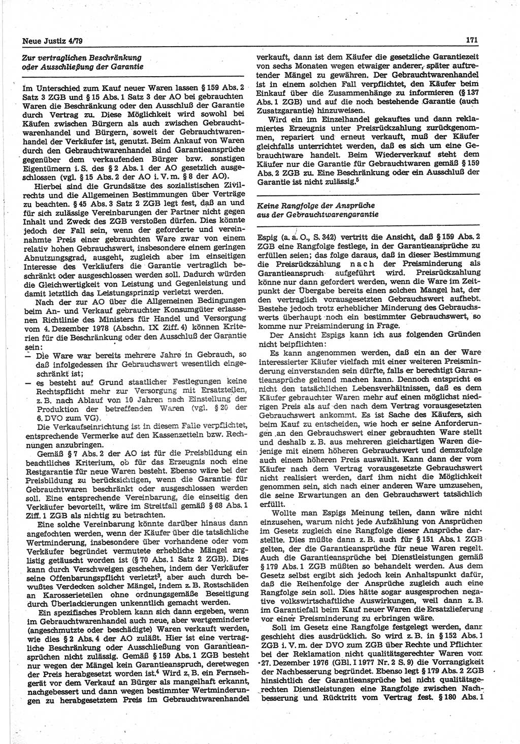 Neue Justiz (NJ), Zeitschrift für sozialistisches Recht und Gesetzlichkeit [Deutsche Demokratische Republik (DDR)], 33. Jahrgang 1979, Seite 171 (NJ DDR 1979, S. 171)