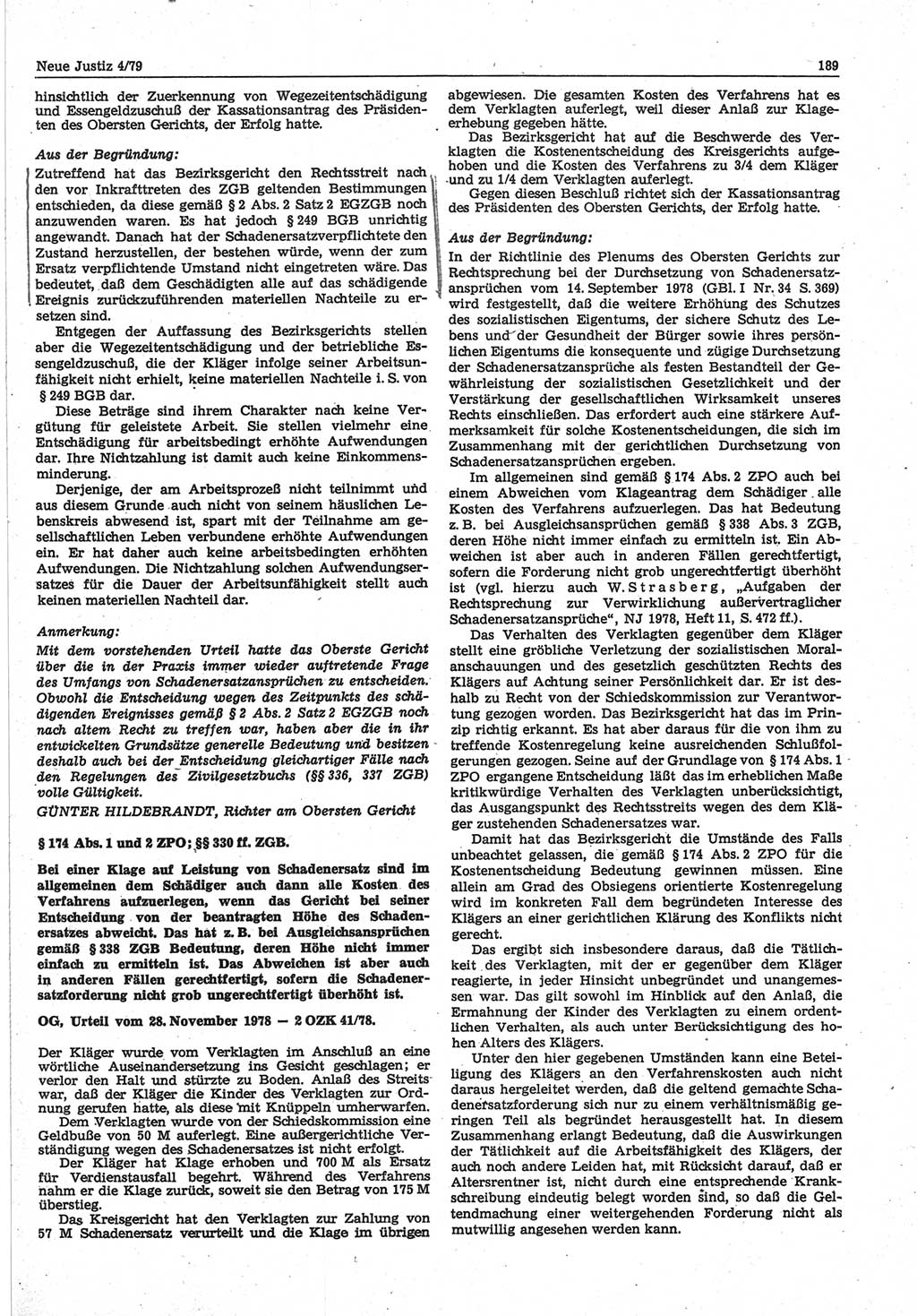 Neue Justiz (NJ), Zeitschrift für sozialistisches Recht und Gesetzlichkeit [Deutsche Demokratische Republik (DDR)], 33. Jahrgang 1979, Seite 189 (NJ DDR 1979, S. 189)