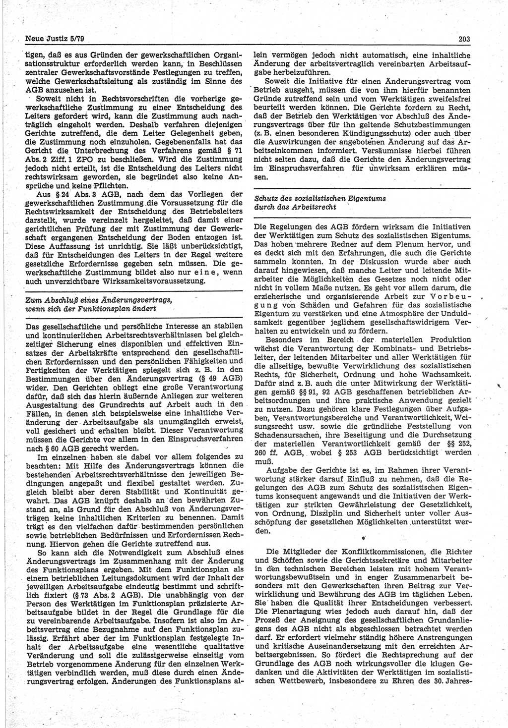 Neue Justiz (NJ), Zeitschrift für sozialistisches Recht und Gesetzlichkeit [Deutsche Demokratische Republik (DDR)], 33. Jahrgang 1979, Seite 203 (NJ DDR 1979, S. 203)