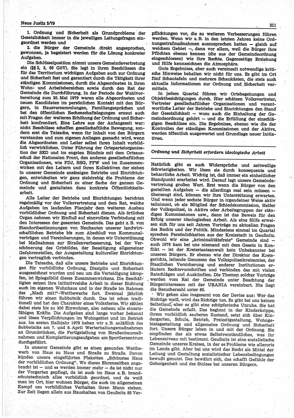 Neue Justiz (NJ), Zeitschrift für sozialistisches Recht und Gesetzlichkeit [Deutsche Demokratische Republik (DDR)], 33. Jahrgang 1979, Seite 211 (NJ DDR 1979, S. 211)