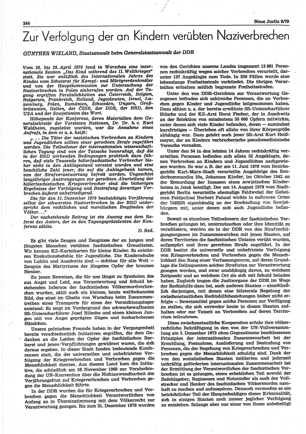 Neue Justiz (NJ), Zeitschrift für sozialistisches Recht und Gesetzlichkeit [Deutsche Demokratische Republik (DDR)], 33. Jahrgang 1979, Seite 244 (NJ DDR 1979, S. 244)