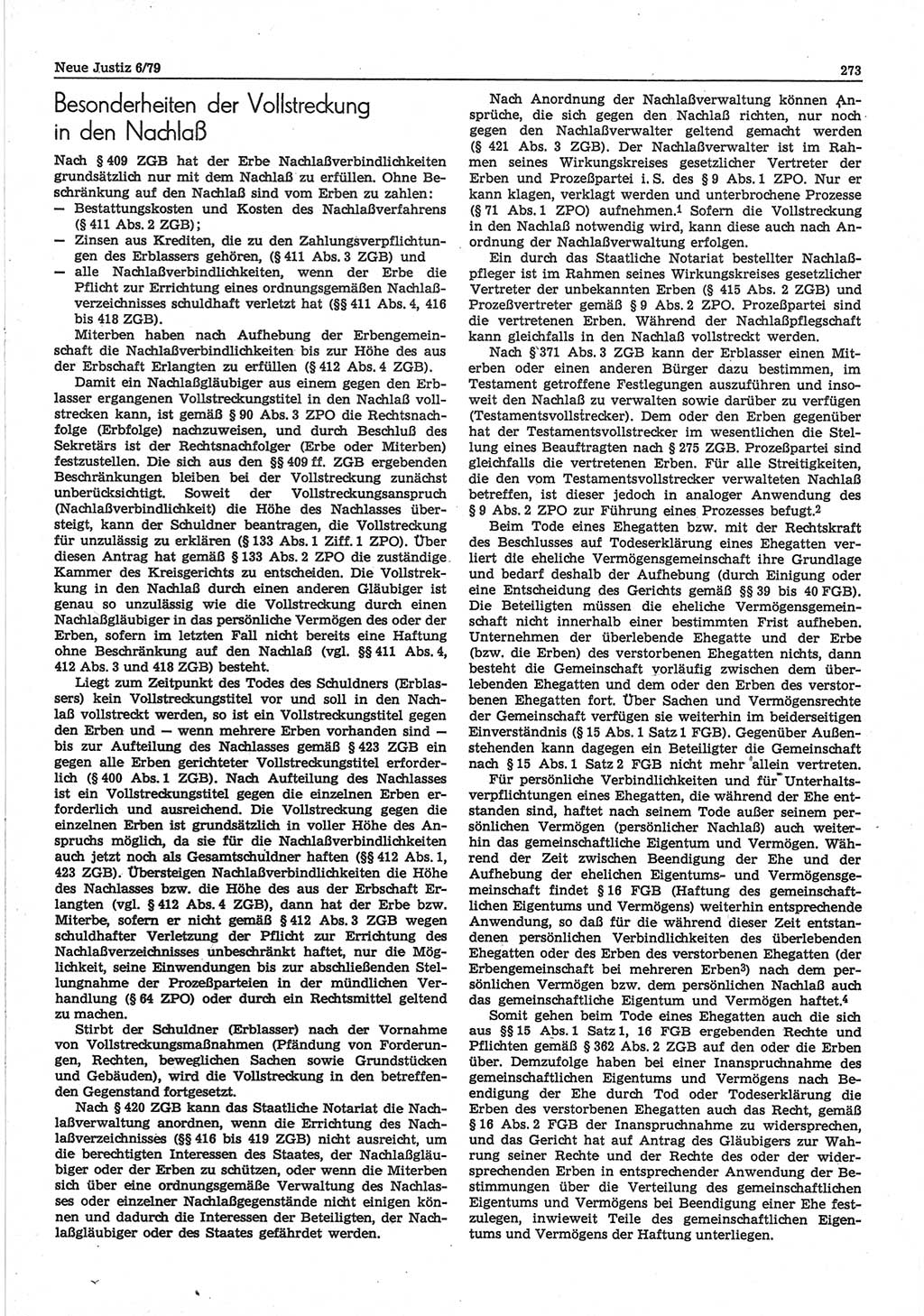 Neue Justiz (NJ), Zeitschrift für sozialistisches Recht und Gesetzlichkeit [Deutsche Demokratische Republik (DDR)], 33. Jahrgang 1979, Seite 273 (NJ DDR 1979, S. 273)