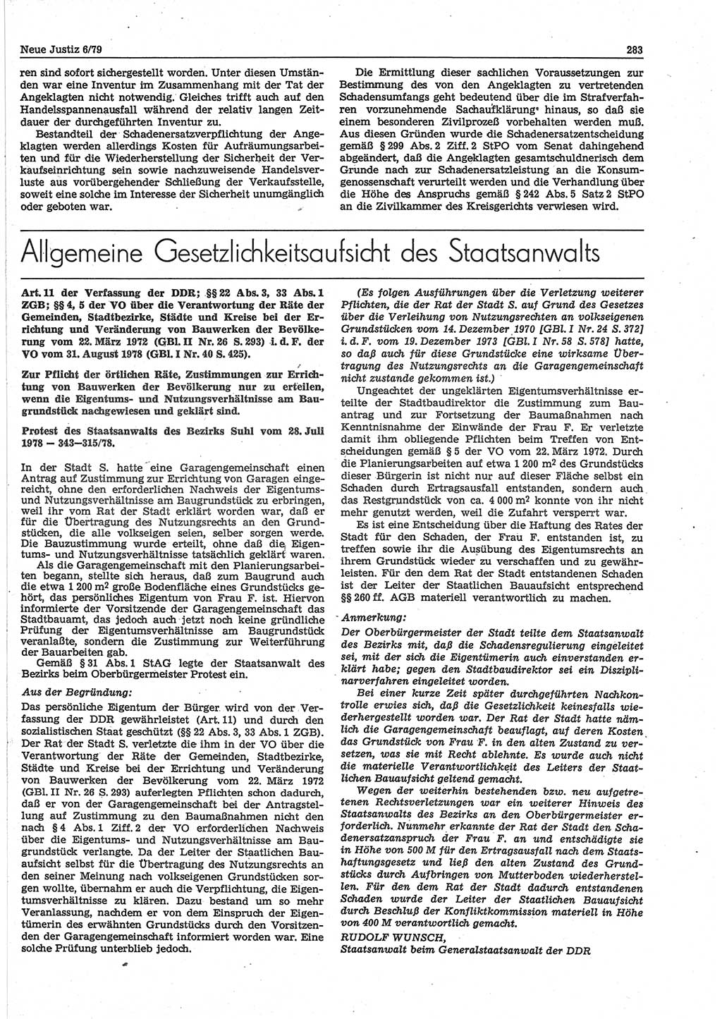 Neue Justiz (NJ), Zeitschrift für sozialistisches Recht und Gesetzlichkeit [Deutsche Demokratische Republik (DDR)], 33. Jahrgang 1979, Seite 283 (NJ DDR 1979, S. 283)