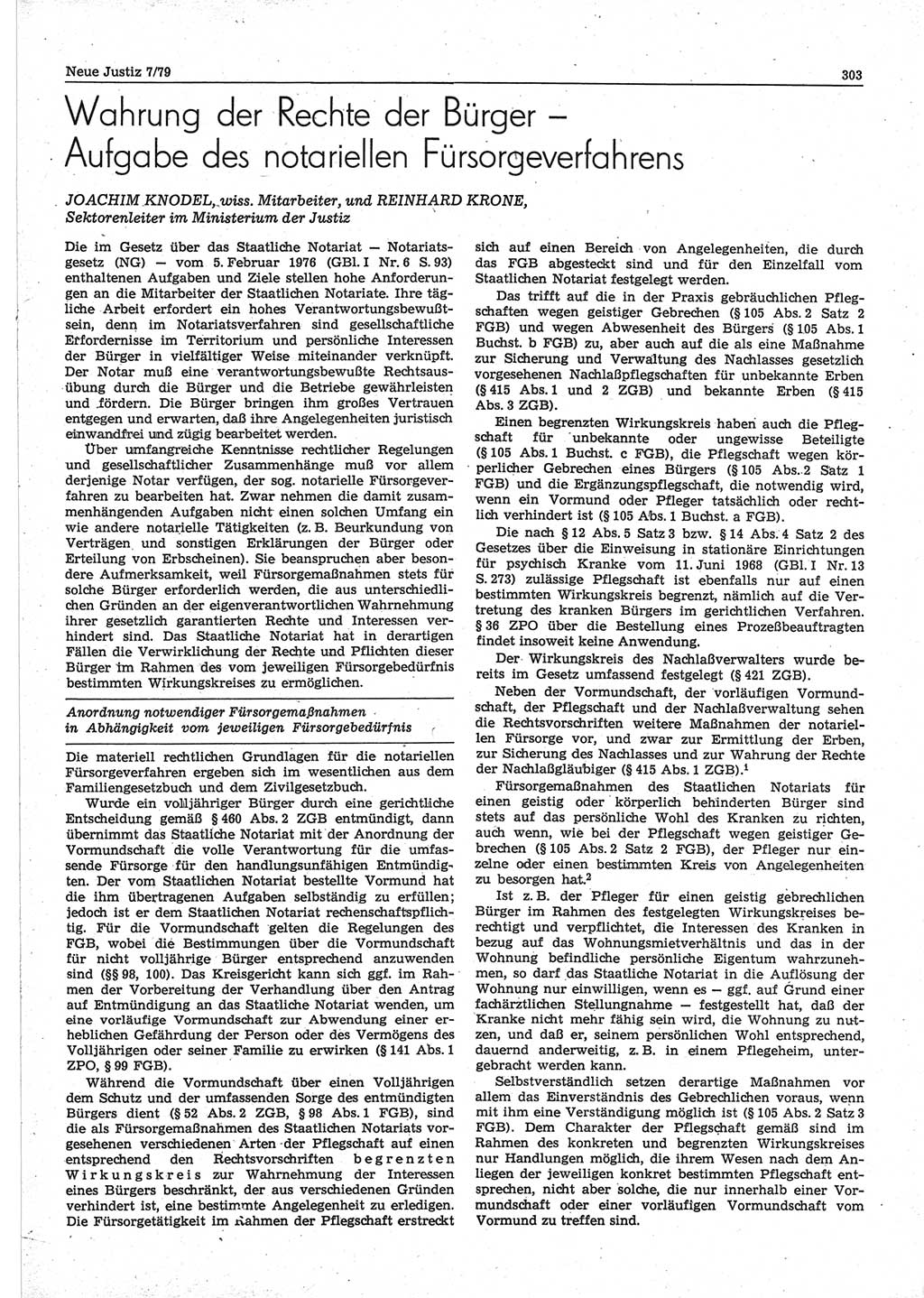 Neue Justiz (NJ), Zeitschrift für sozialistisches Recht und Gesetzlichkeit [Deutsche Demokratische Republik (DDR)], 33. Jahrgang 1979, Seite 303 (NJ DDR 1979, S. 303)