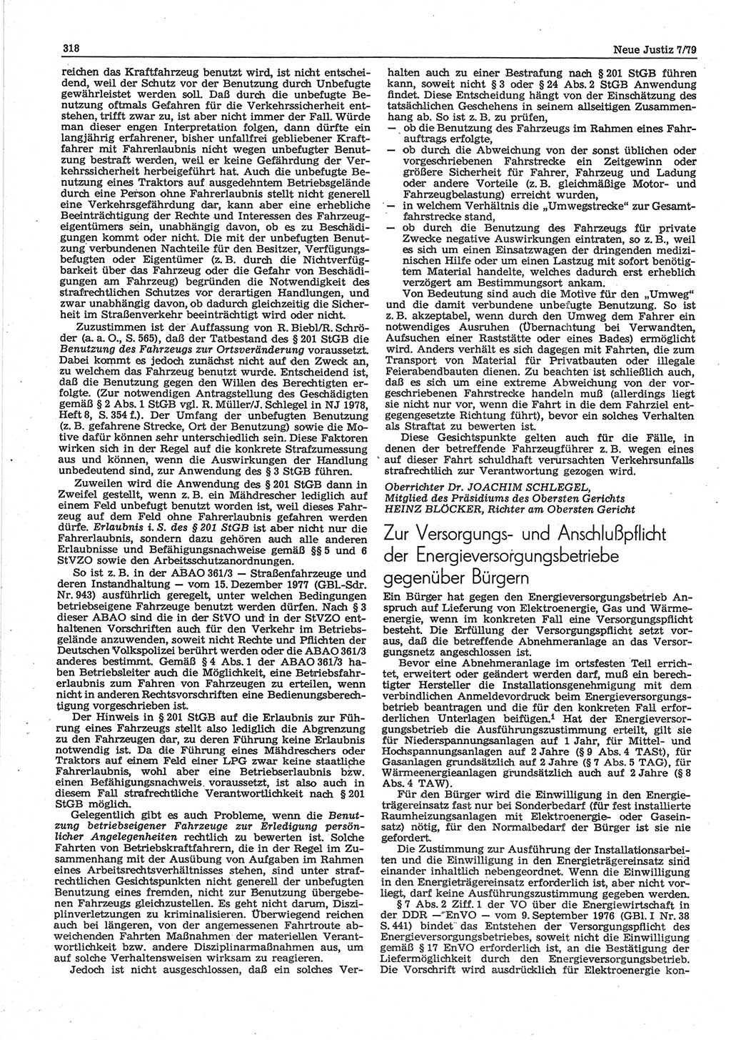Neue Justiz (NJ), Zeitschrift für sozialistisches Recht und Gesetzlichkeit [Deutsche Demokratische Republik (DDR)], 33. Jahrgang 1979, Seite 318 (NJ DDR 1979, S. 318)