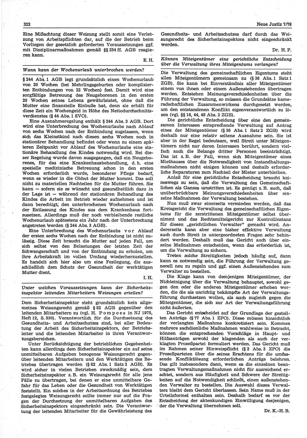 Neue Justiz (NJ), Zeitschrift für sozialistisches Recht und Gesetzlichkeit [Deutsche Demokratische Republik (DDR)], 33. Jahrgang 1979, Seite 322 (NJ DDR 1979, S. 322)