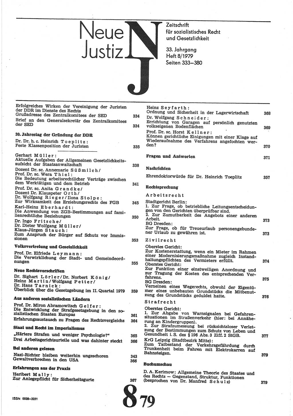 Neue Justiz (NJ), Zeitschrift für sozialistisches Recht und Gesetzlichkeit [Deutsche Demokratische Republik (DDR)], 33. Jahrgang 1979, Seite 333 (NJ DDR 1979, S. 333)