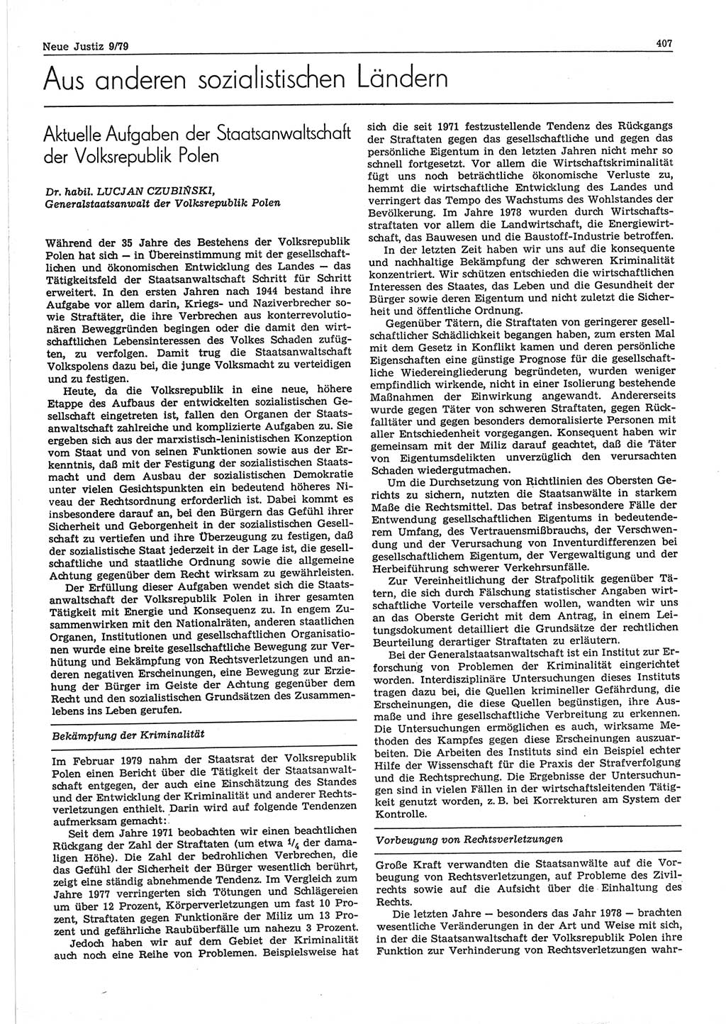 Neue Justiz (NJ), Zeitschrift für sozialistisches Recht und Gesetzlichkeit [Deutsche Demokratische Republik (DDR)], 33. Jahrgang 1979, Seite 407 (NJ DDR 1979, S. 407)