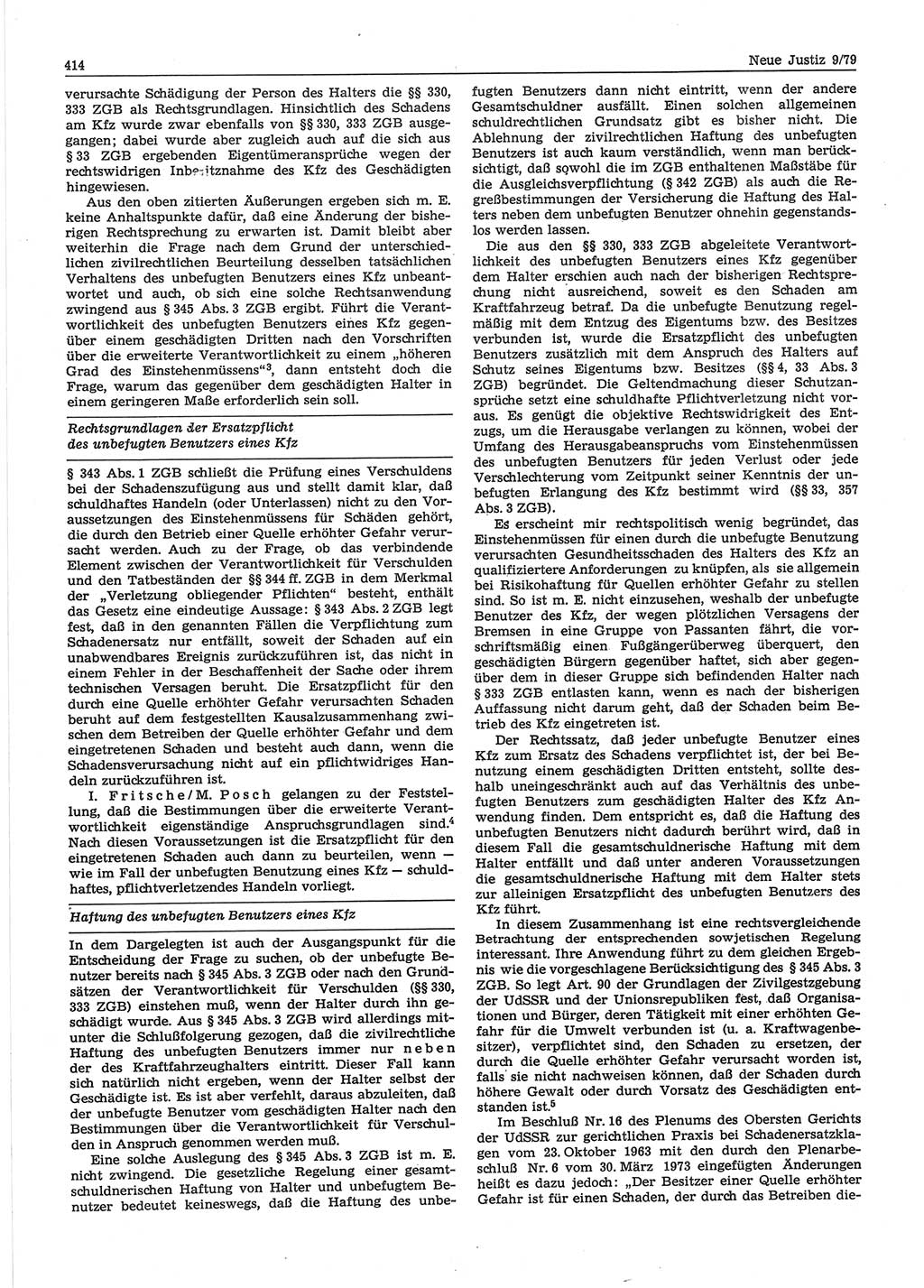 Neue Justiz (NJ), Zeitschrift für sozialistisches Recht und Gesetzlichkeit [Deutsche Demokratische Republik (DDR)], 33. Jahrgang 1979, Seite 414 (NJ DDR 1979, S. 414)