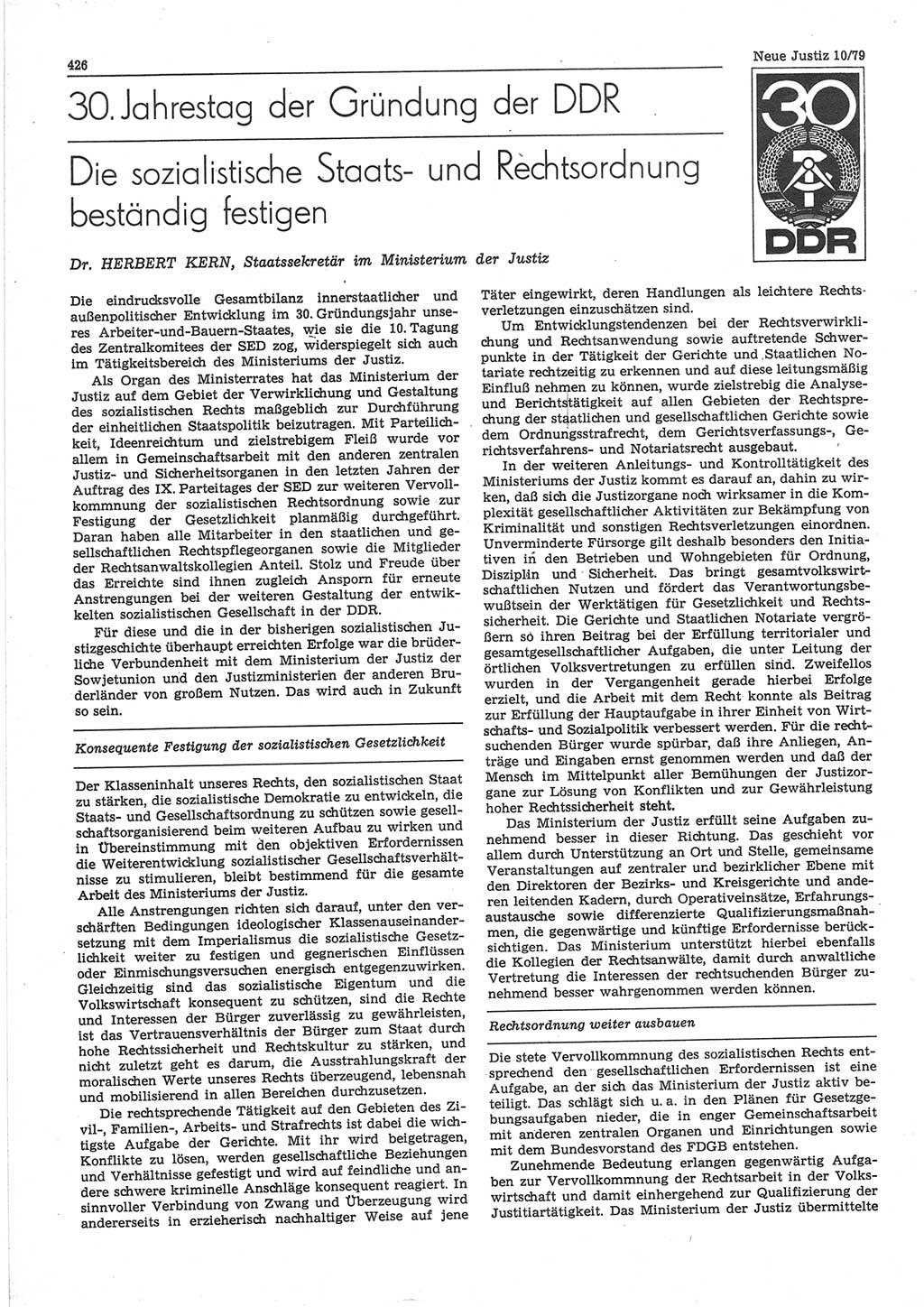 Neue Justiz (NJ), Zeitschrift für sozialistisches Recht und Gesetzlichkeit [Deutsche Demokratische Republik (DDR)], 33. Jahrgang 1979, Seite 426 (NJ DDR 1979, S. 426)