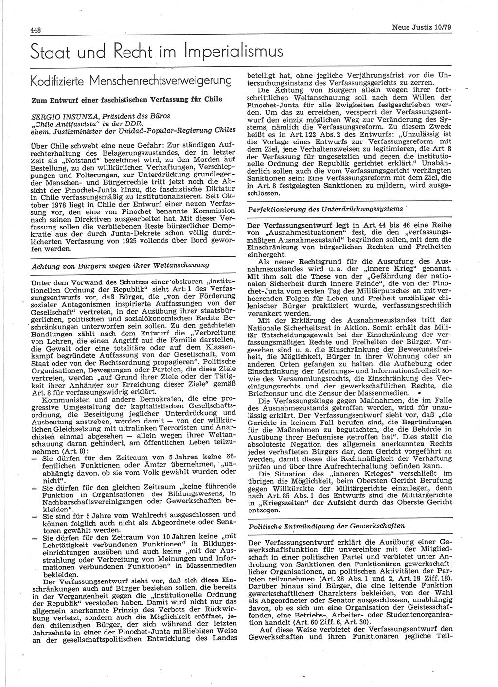 Neue Justiz (NJ), Zeitschrift für sozialistisches Recht und Gesetzlichkeit [Deutsche Demokratische Republik (DDR)], 33. Jahrgang 1979, Seite 448 (NJ DDR 1979, S. 448)
