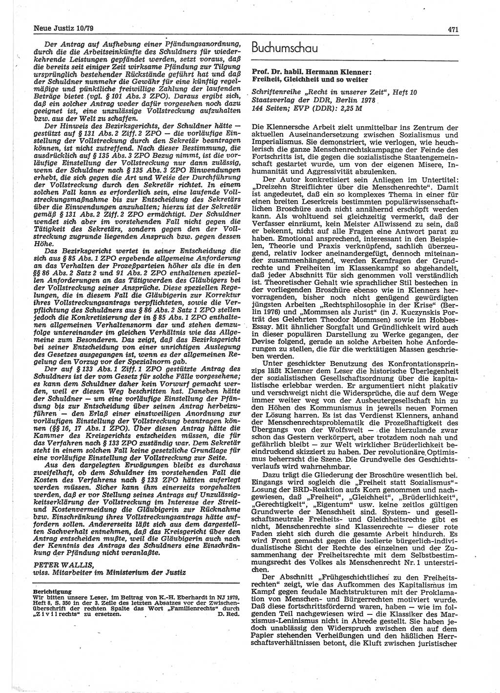 Neue Justiz (NJ), Zeitschrift für sozialistisches Recht und Gesetzlichkeit [Deutsche Demokratische Republik (DDR)], 33. Jahrgang 1979, Seite 471 (NJ DDR 1979, S. 471)