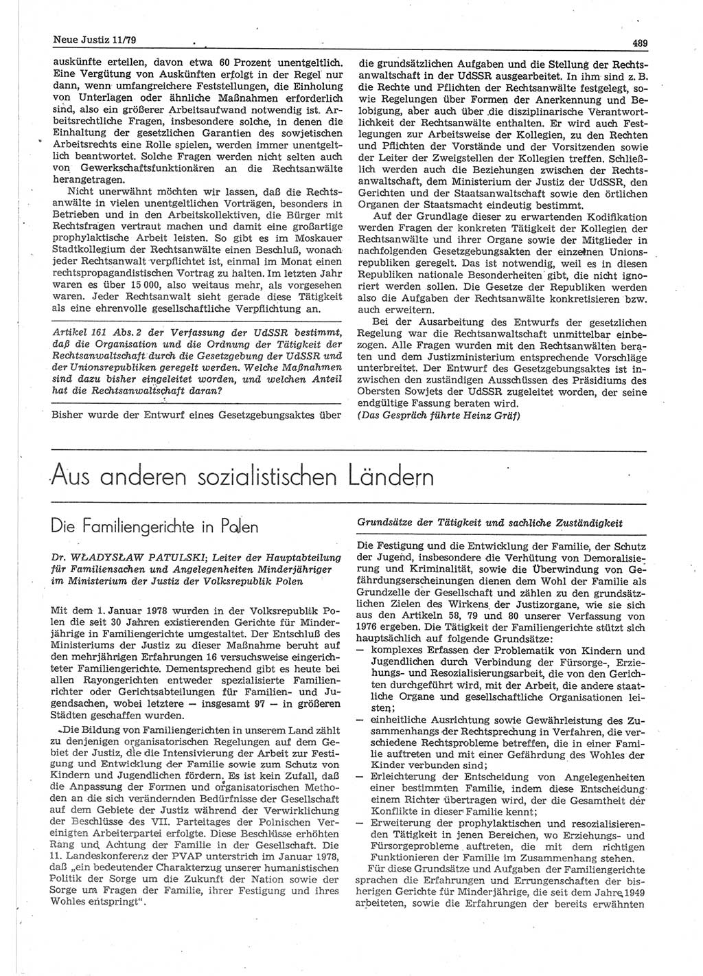 Neue Justiz (NJ), Zeitschrift für sozialistisches Recht und Gesetzlichkeit [Deutsche Demokratische Republik (DDR)], 33. Jahrgang 1979, Seite 489 (NJ DDR 1979, S. 489)