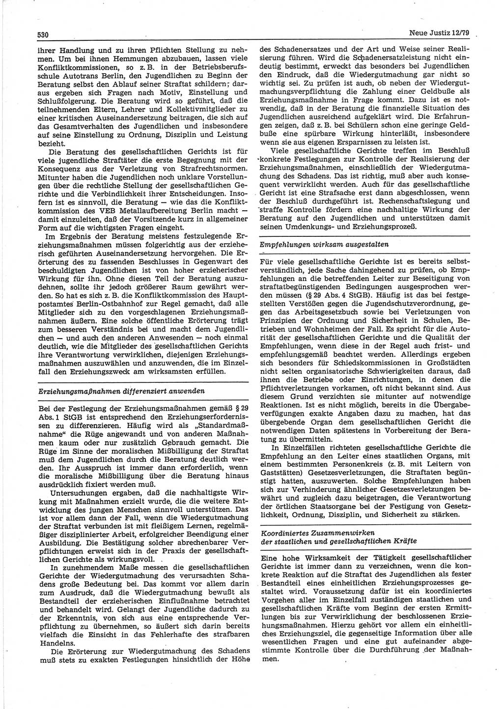 Neue Justiz (NJ), Zeitschrift für sozialistisches Recht und Gesetzlichkeit [Deutsche Demokratische Republik (DDR)], 33. Jahrgang 1979, Seite 530 (NJ DDR 1979, S. 530)