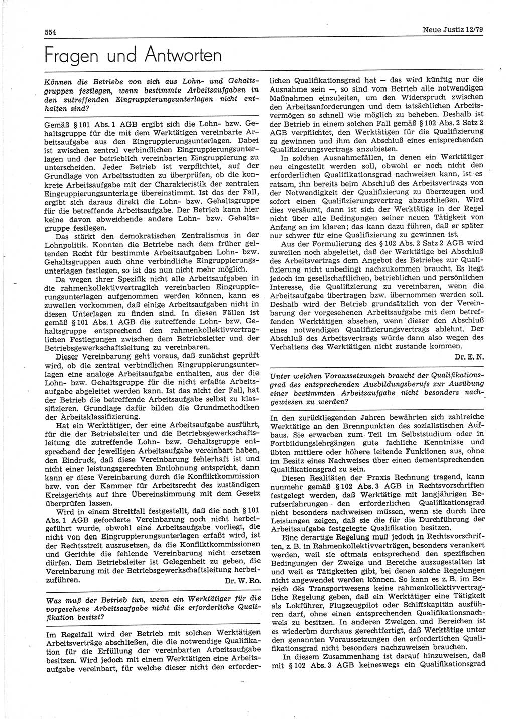 Neue Justiz (NJ), Zeitschrift für sozialistisches Recht und Gesetzlichkeit [Deutsche Demokratische Republik (DDR)], 33. Jahrgang 1979, Seite 554 (NJ DDR 1979, S. 554)