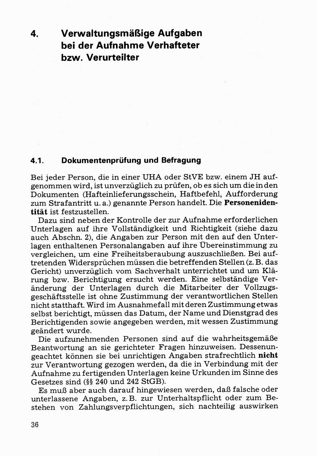 Verwaltungsmäßige Aufgaben beim Vollzug der Untersuchungshaft (U-Haft) sowie der Strafen mit Freiheitsentzug (SV) [Deutsche Demokratische Republik (DDR)] 1980, Seite 36 (Aufg. Vollz. U-Haft SV DDR 1980, S. 36)