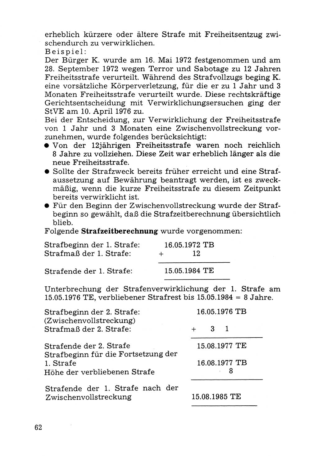 Verwaltungsmäßige Aufgaben beim Vollzug der Untersuchungshaft (U-Haft) sowie der Strafen mit Freiheitsentzug (SV) [Deutsche Demokratische Republik (DDR)] 1980, Seite 62 (Aufg. Vollz. U-Haft SV DDR 1980, S. 62)