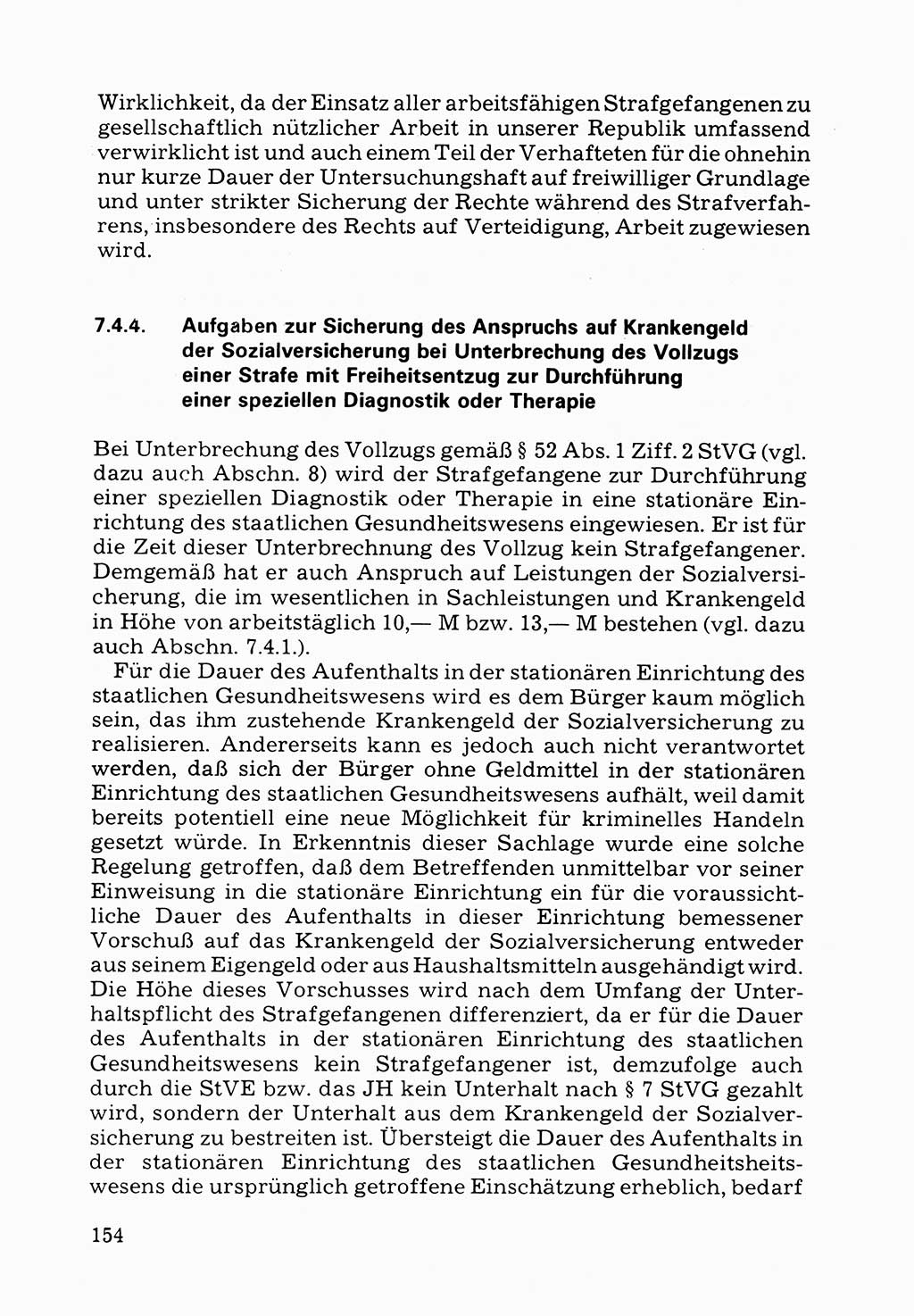 Verwaltungsmäßige Aufgaben beim Vollzug der Untersuchungshaft (U-Haft) sowie der Strafen mit Freiheitsentzug (SV) [Deutsche Demokratische Republik (DDR)] 1980, Seite 154 (Aufg. Vollz. U-Haft SV DDR 1980, S. 154)