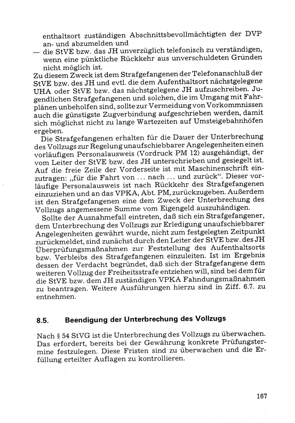 Verwaltungsmäßige Aufgaben beim Vollzug der Untersuchungshaft (U-Haft) sowie der Strafen mit Freiheitsentzug (SV) [Deutsche Demokratische Republik (DDR)] 1980, Seite 167 (Aufg. Vollz. U-Haft SV DDR 1980, S. 167)