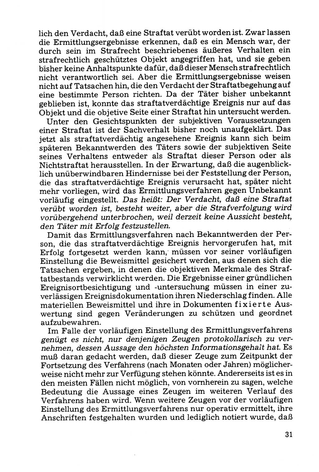 Grundfragen der Beweisführung im Ermittlungsverfahren [Deutsche Demokratische Republik (DDR)] 1980, Seite 31 (Bws.-Fhrg. EV DDR 1980, S. 31)