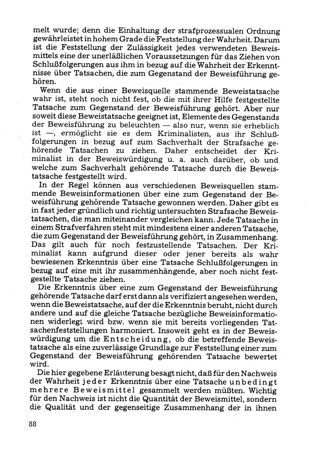 Grundfragen der Beweisführung im Ermittlungsverfahren [Deutsche Demokratische Republik (DDR)] 1980, Seite 88 (Bws.-Fhrg. EV DDR 1980, S. 88)