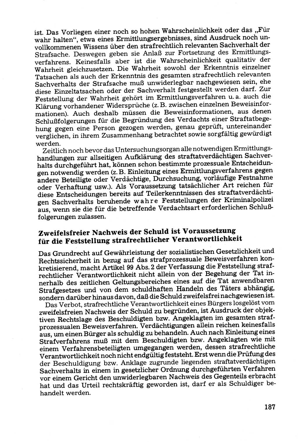 Grundfragen der Beweisführung im Ermittlungsverfahren [Deutsche Demokratische Republik (DDR)] 1980, Seite 187 (Bws.-Fhrg. EV DDR 1980, S. 187)