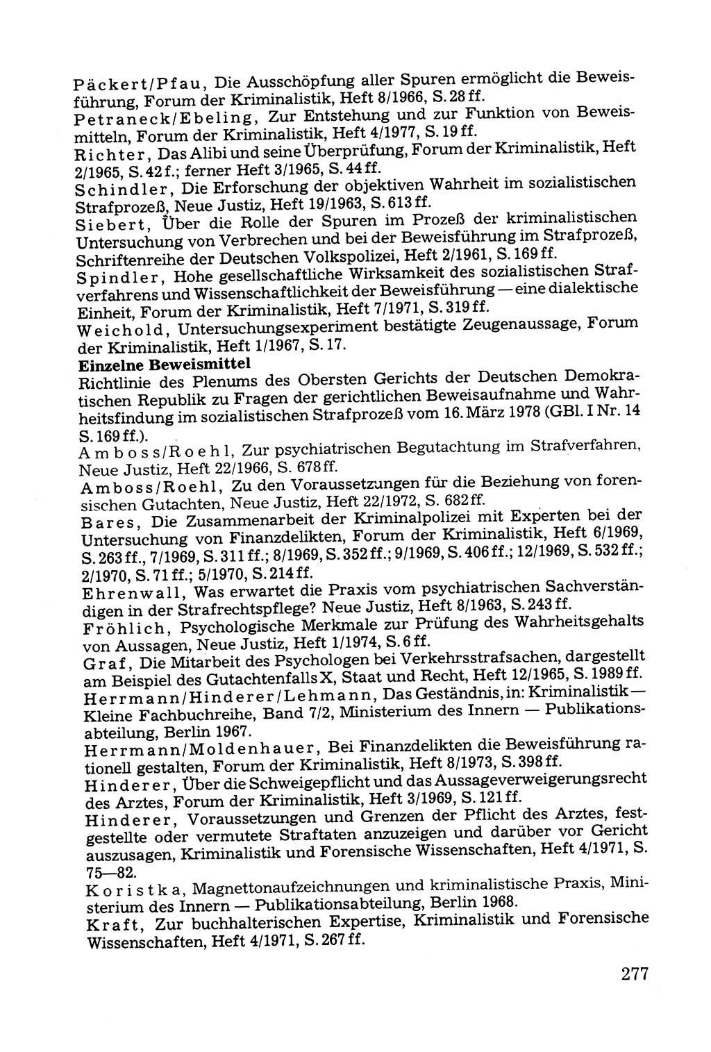 Grundfragen der Beweisführung im Ermittlungsverfahren [Deutsche Demokratische Republik (DDR)] 1980, Seite 277 (Bws.-Fhrg. EV DDR 1980, S. 277)