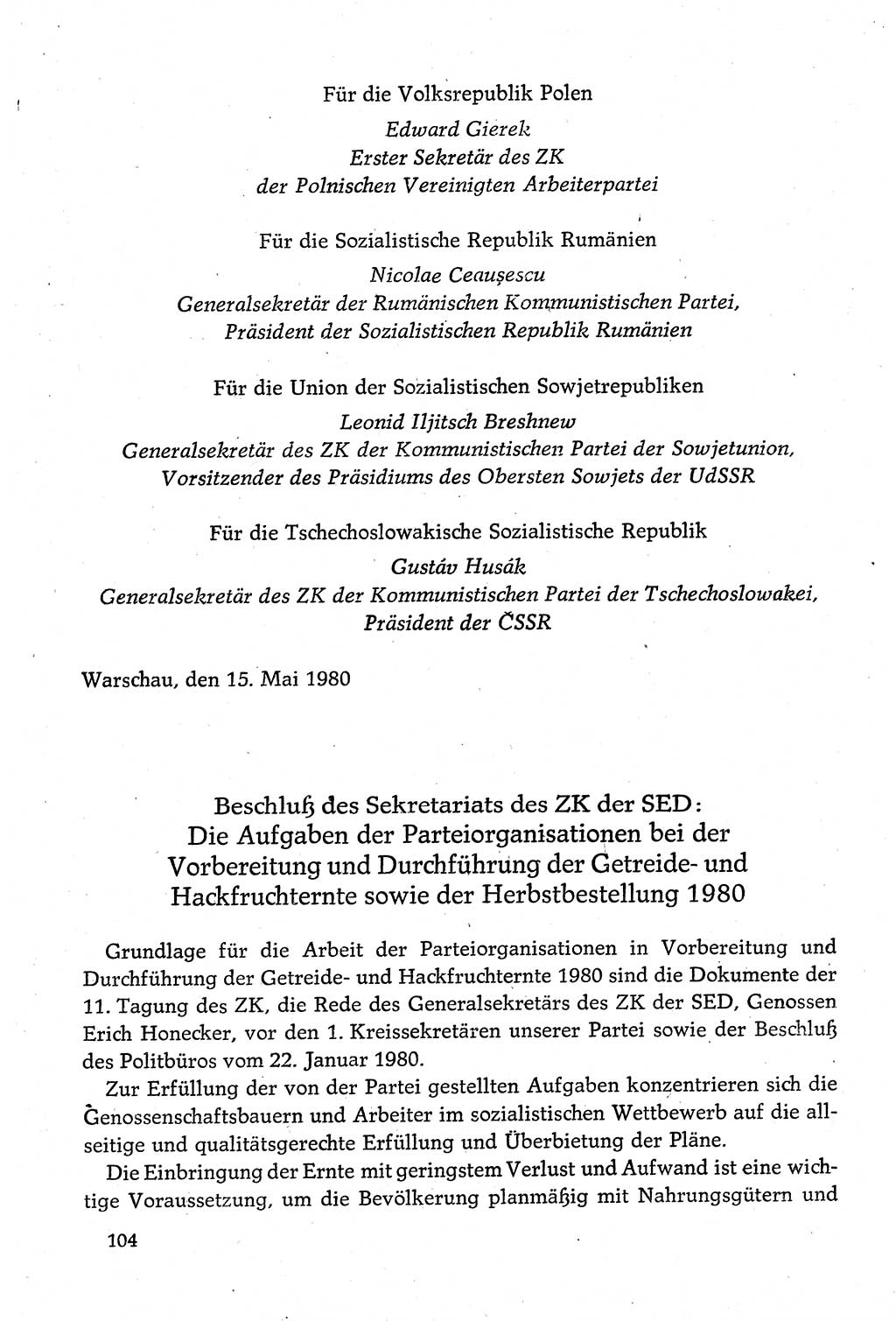 Dokumente der Sozialistischen Einheitspartei Deutschlands (SED) [Deutsche Demokratische Republik (DDR)] 1980-1981, Seite 104 (Dok. SED DDR 1980-1981, S. 104)