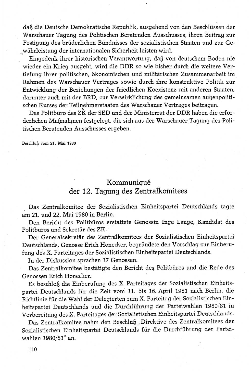 Dokumente der Sozialistischen Einheitspartei Deutschlands (SED) [Deutsche Demokratische Republik (DDR)] 1980-1981, Seite 110 (Dok. SED DDR 1980-1981, S. 110)