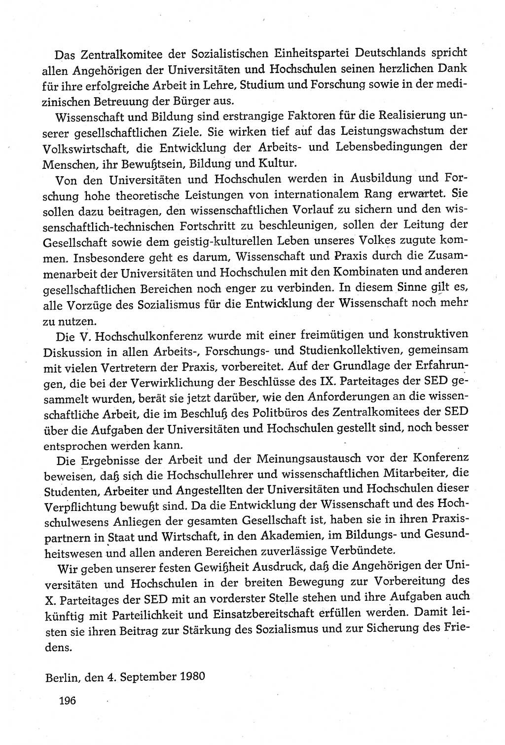 Dokumente der Sozialistischen Einheitspartei Deutschlands (SED) [Deutsche Demokratische Republik (DDR)] 1980-1981, Seite 196 (Dok. SED DDR 1980-1981, S. 196)