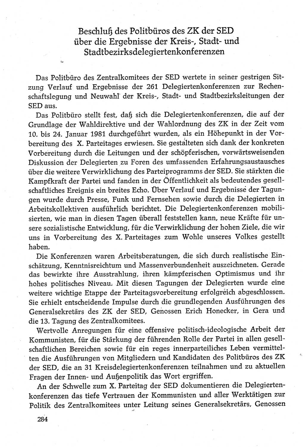 Dokumente der Sozialistischen Einheitspartei Deutschlands (SED) [Deutsche Demokratische Republik (DDR)] 1980-1981, Seite 284 (Dok. SED DDR 1980-1981, S. 284)