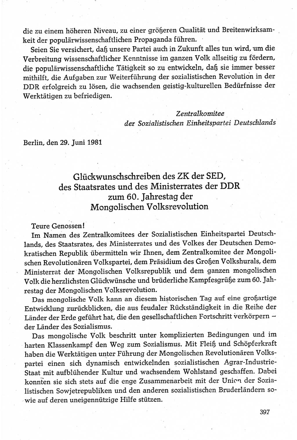 Dokumente der Sozialistischen Einheitspartei Deutschlands (SED) [Deutsche Demokratische Republik (DDR)] 1980-1981, Seite 397 (Dok. SED DDR 1980-1981, S. 397)