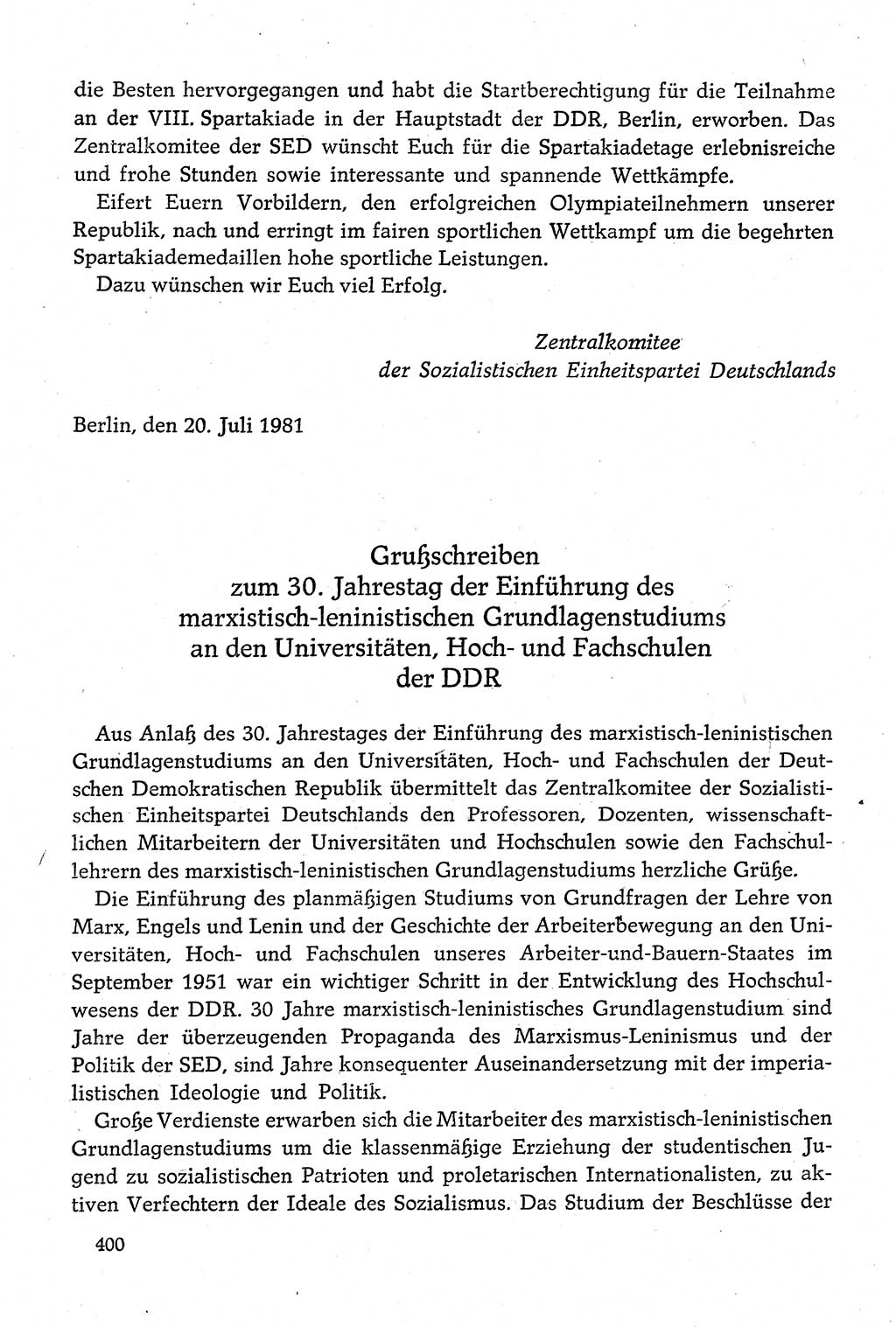 Dokumente der Sozialistischen Einheitspartei Deutschlands (SED) [Deutsche Demokratische Republik (DDR)] 1980-1981, Seite 400 (Dok. SED DDR 1980-1981, S. 400)