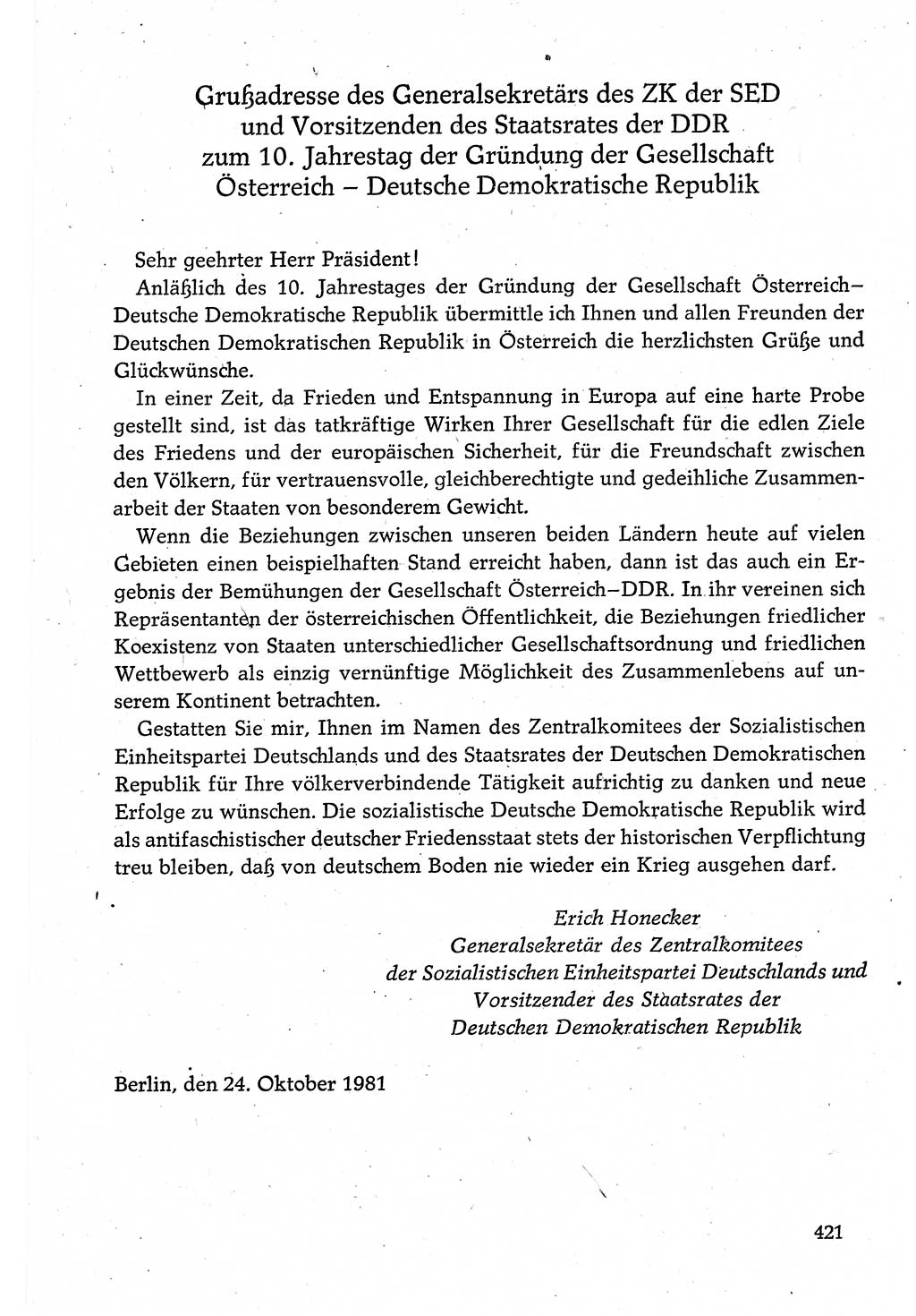 Dokumente der Sozialistischen Einheitspartei Deutschlands (SED) [Deutsche Demokratische Republik (DDR)] 1980-1981, Seite 421 (Dok. SED DDR 1980-1981, S. 421)
