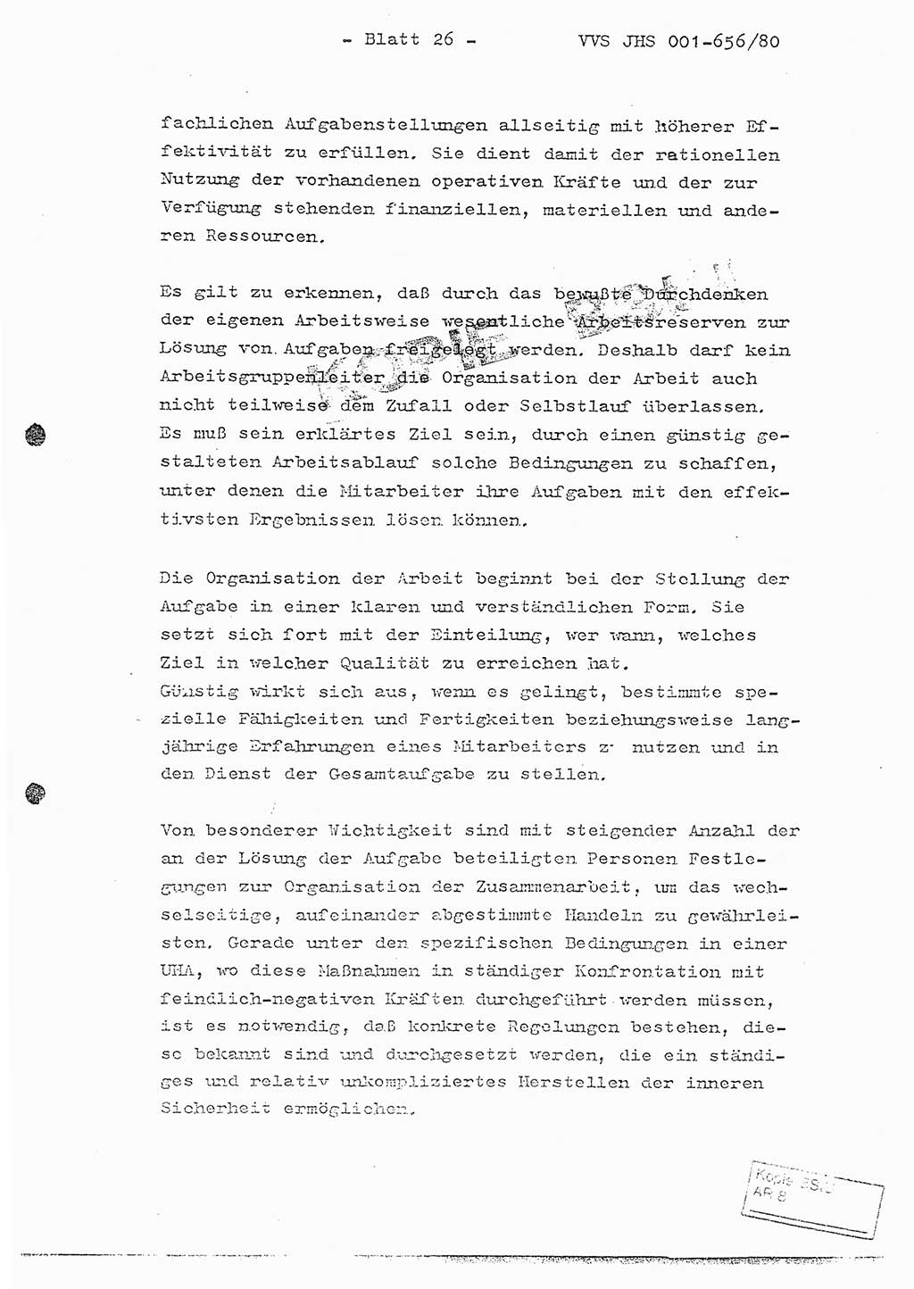 Fachschulabschlußarbeit Unterleutnant Christian Kätzel (Abt. ⅩⅣ), Ministerium für Staatssicherheit (MfS) [Deutsche Demokratische Republik (DDR)], Juristische Hochschule (JHS), Vertrauliche Verschlußsache (VVS) 001-656/80, Potsdam 1980, Blatt 26 (FS-Abschl.-Arb. MfS DDR JHS VVS 001-656/80 1980, Bl. 26)