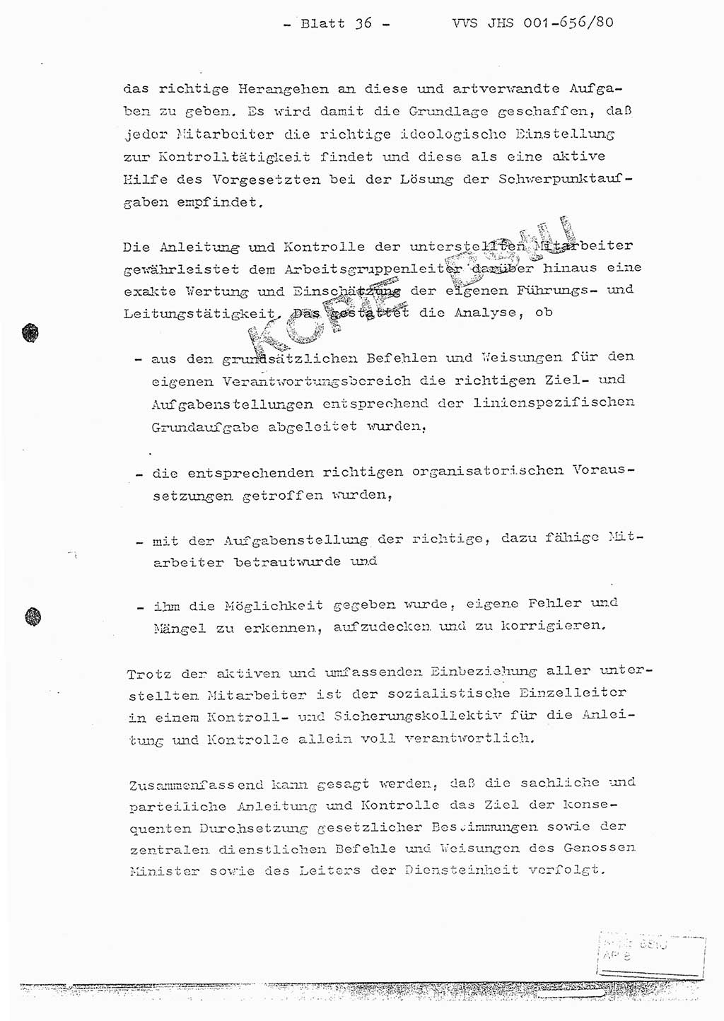 Fachschulabschlußarbeit Unterleutnant Christian Kätzel (Abt. ⅩⅣ), Ministerium für Staatssicherheit (MfS) [Deutsche Demokratische Republik (DDR)], Juristische Hochschule (JHS), Vertrauliche Verschlußsache (VVS) 001-656/80, Potsdam 1980, Blatt 36 (FS-Abschl.-Arb. MfS DDR JHS VVS 001-656/80 1980, Bl. 36)