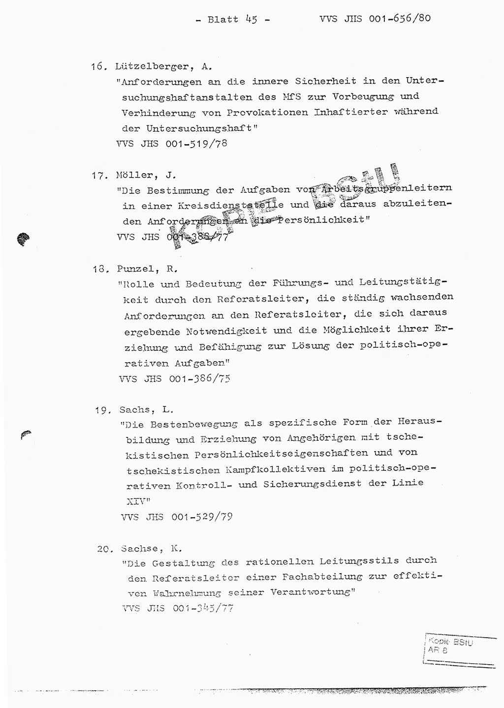 Fachschulabschlußarbeit Unterleutnant Christian Kätzel (Abt. ⅩⅣ), Ministerium für Staatssicherheit (MfS) [Deutsche Demokratische Republik (DDR)], Juristische Hochschule (JHS), Vertrauliche Verschlußsache (VVS) 001-656/80, Potsdam 1980, Blatt 45 (FS-Abschl.-Arb. MfS DDR JHS VVS 001-656/80 1980, Bl. 45)