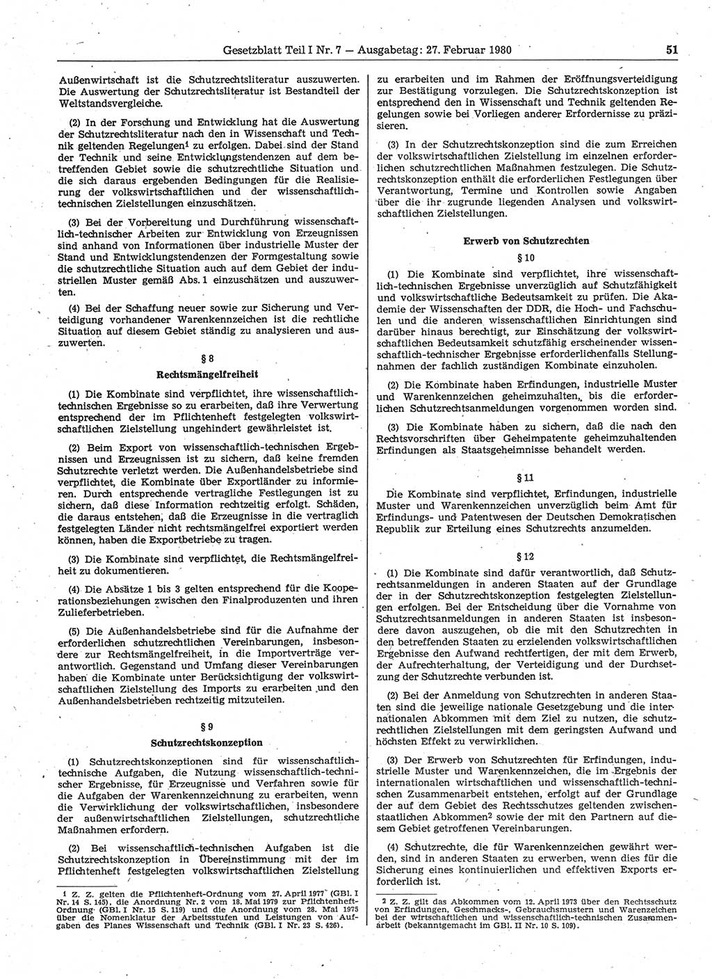 Gesetzblatt (GBl.) der Deutschen Demokratischen Republik (DDR) Teil Ⅰ 1980, Seite 51 (GBl. DDR Ⅰ 1980, S. 51)