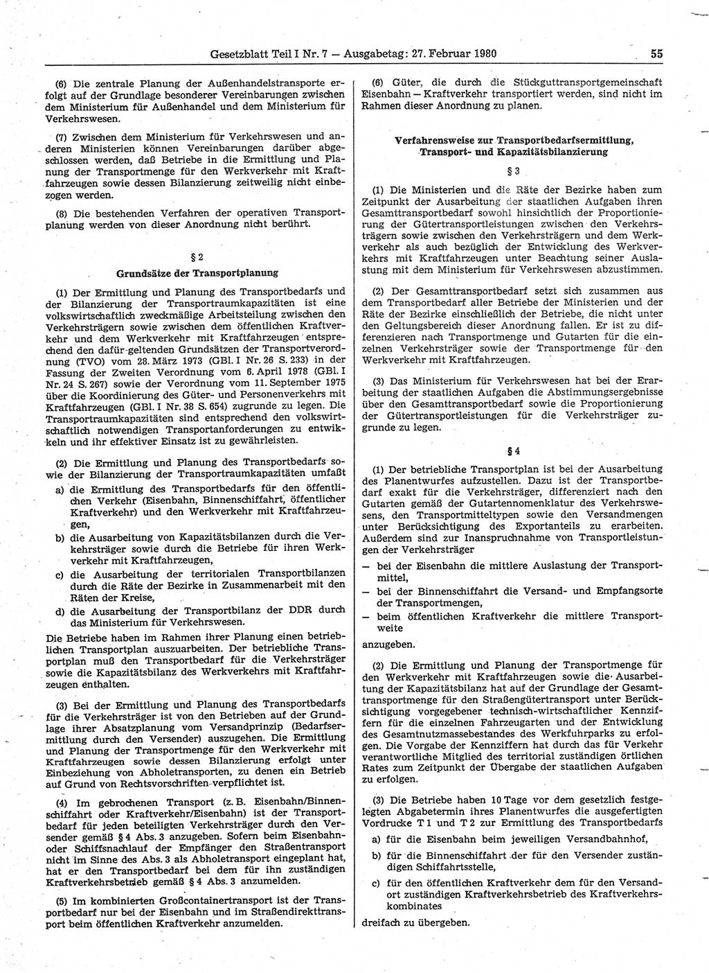 Gesetzblatt (GBl.) der Deutschen Demokratischen Republik (DDR) Teil Ⅰ 1980, Seite 55 (GBl. DDR Ⅰ 1980, S. 55)