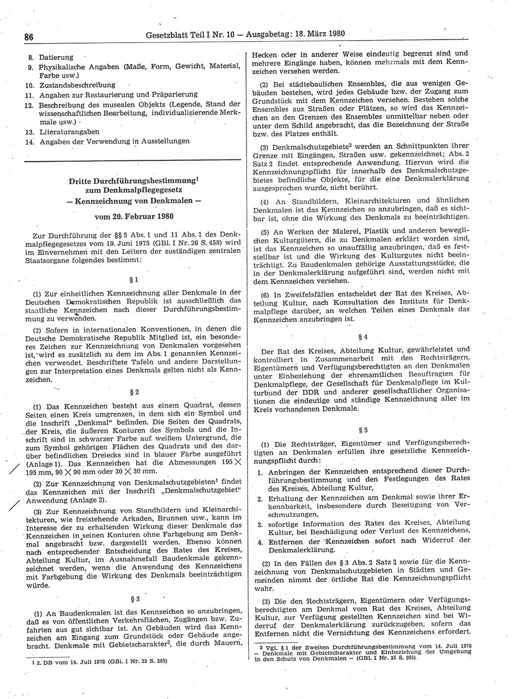 Gesetzblatt (GBl.) der Deutschen Demokratischen Republik (DDR) Teil Ⅰ 1980, Seite 86 (GBl. DDR Ⅰ 1980, S. 86)
