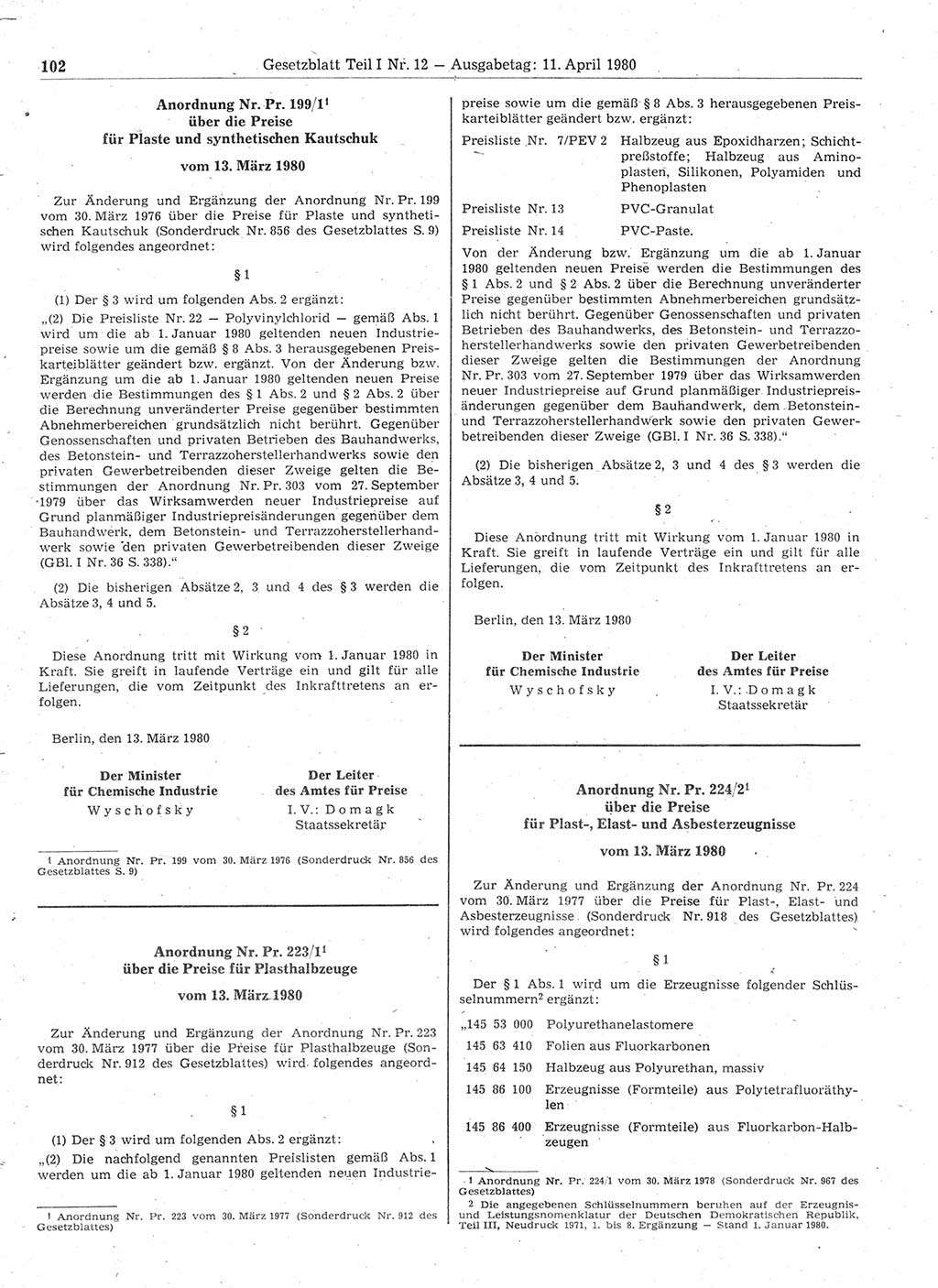 Gesetzblatt (GBl.) der Deutschen Demokratischen Republik (DDR) Teil Ⅰ 1980, Seite 102 (GBl. DDR Ⅰ 1980, S. 102)