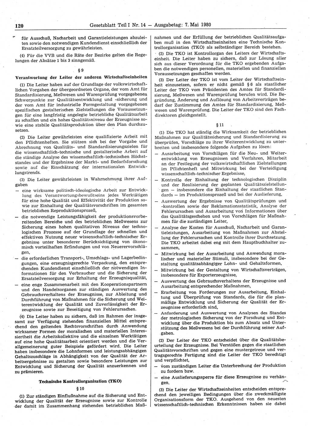 Gesetzblatt (GBl.) der Deutschen Demokratischen Republik (DDR) Teil Ⅰ 1980, Seite 120 (GBl. DDR Ⅰ 1980, S. 120)