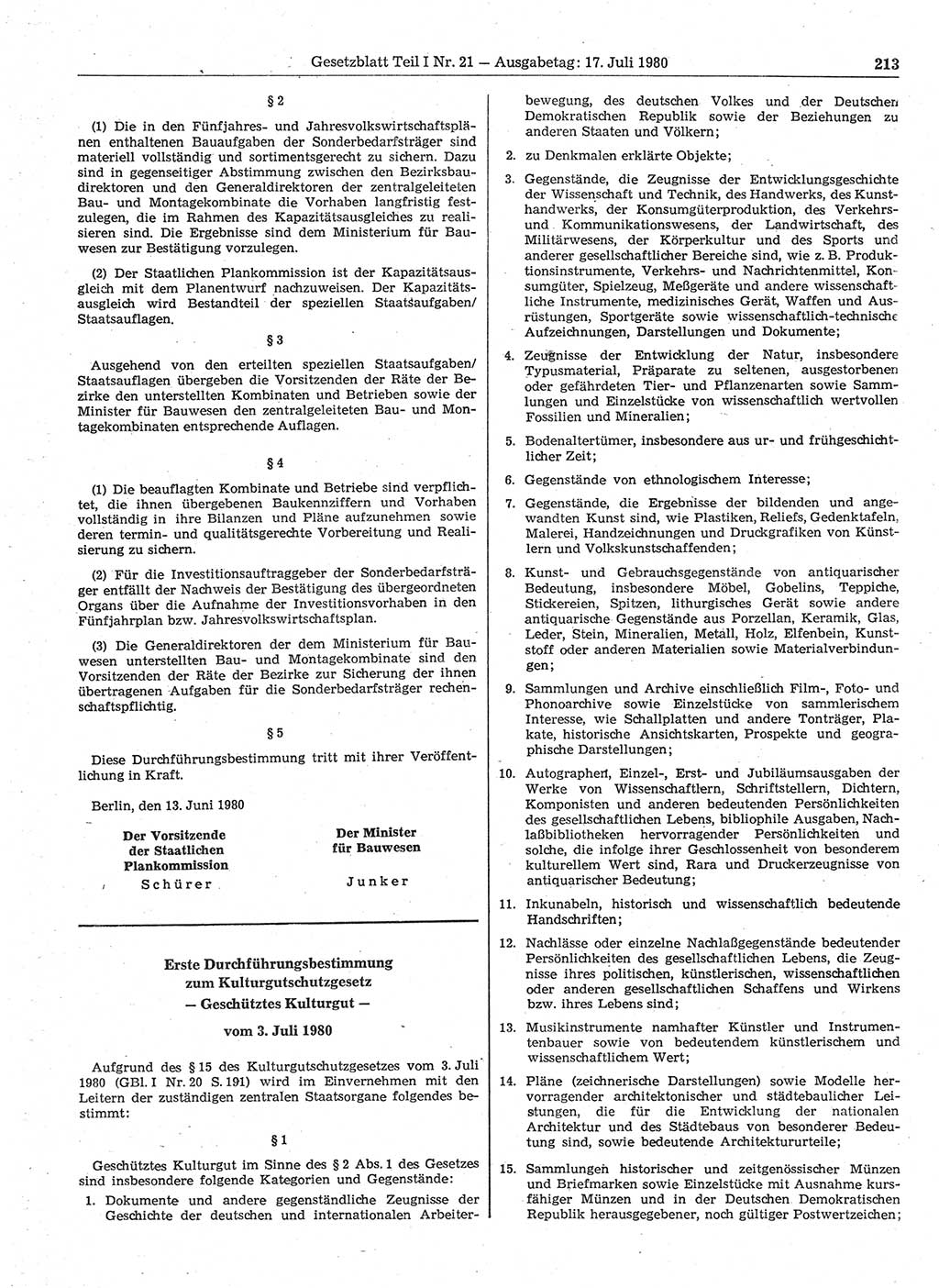 Gesetzblatt (GBl.) der Deutschen Demokratischen Republik (DDR) Teil Ⅰ 1980, Seite 213 (GBl. DDR Ⅰ 1980, S. 213)
