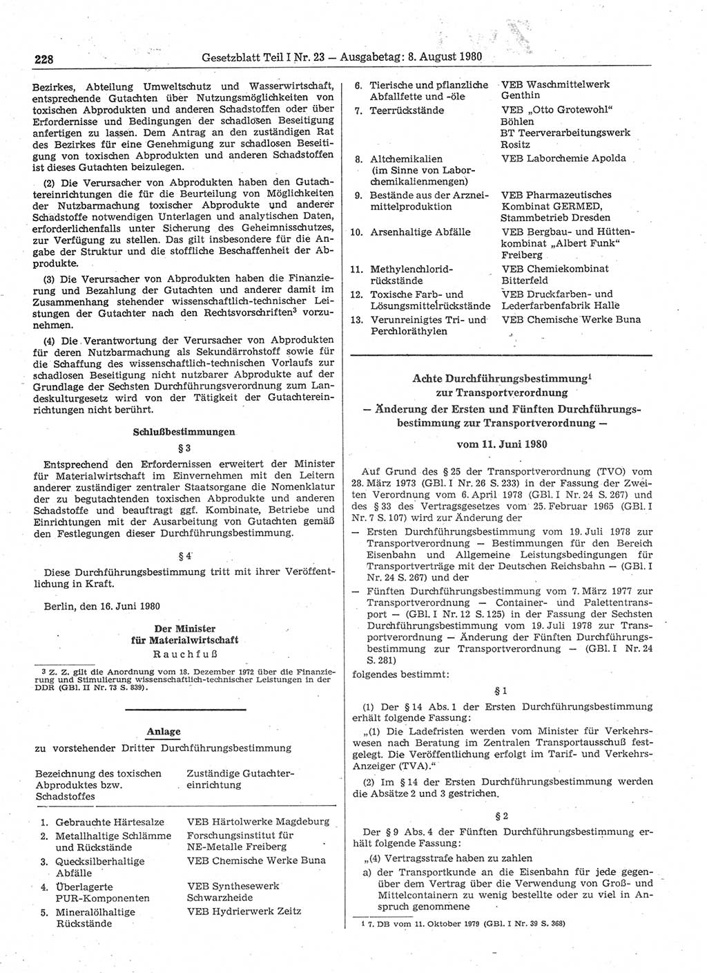 Gesetzblatt (GBl.) der Deutschen Demokratischen Republik (DDR) Teil Ⅰ 1980, Seite 228 (GBl. DDR Ⅰ 1980, S. 228)