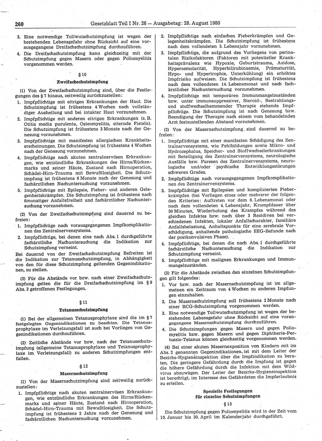 Gesetzblatt (GBl.) der Deutschen Demokratischen Republik (DDR) Teil Ⅰ 1980, Seite 260 (GBl. DDR Ⅰ 1980, S. 260)