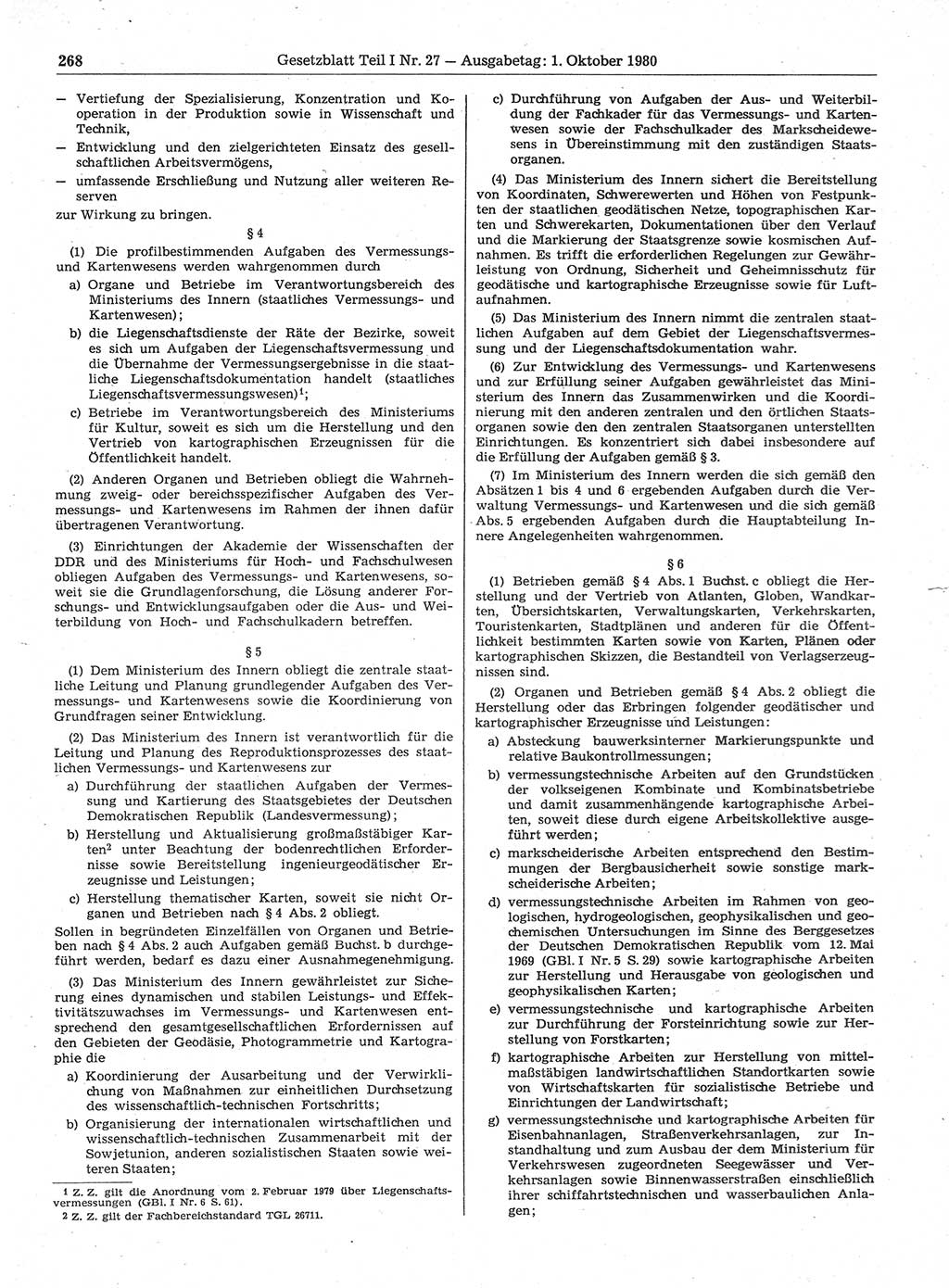 Gesetzblatt (GBl.) der Deutschen Demokratischen Republik (DDR) Teil Ⅰ 1980, Seite 268 (GBl. DDR Ⅰ 1980, S. 268)