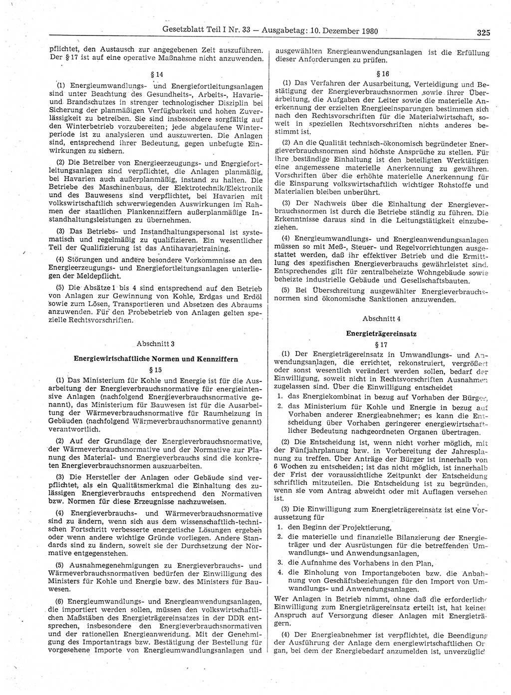 Gesetzblatt (GBl.) der Deutschen Demokratischen Republik (DDR) Teil Ⅰ 1980, Seite 325 (GBl. DDR Ⅰ 1980, S. 325)