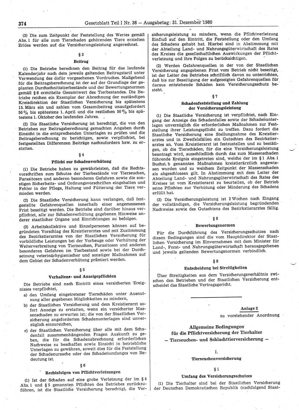 Gesetzblatt (GBl.) der Deutschen Demokratischen Republik (DDR) Teil Ⅰ 1980, Seite 374 (GBl. DDR Ⅰ 1980, S. 374)