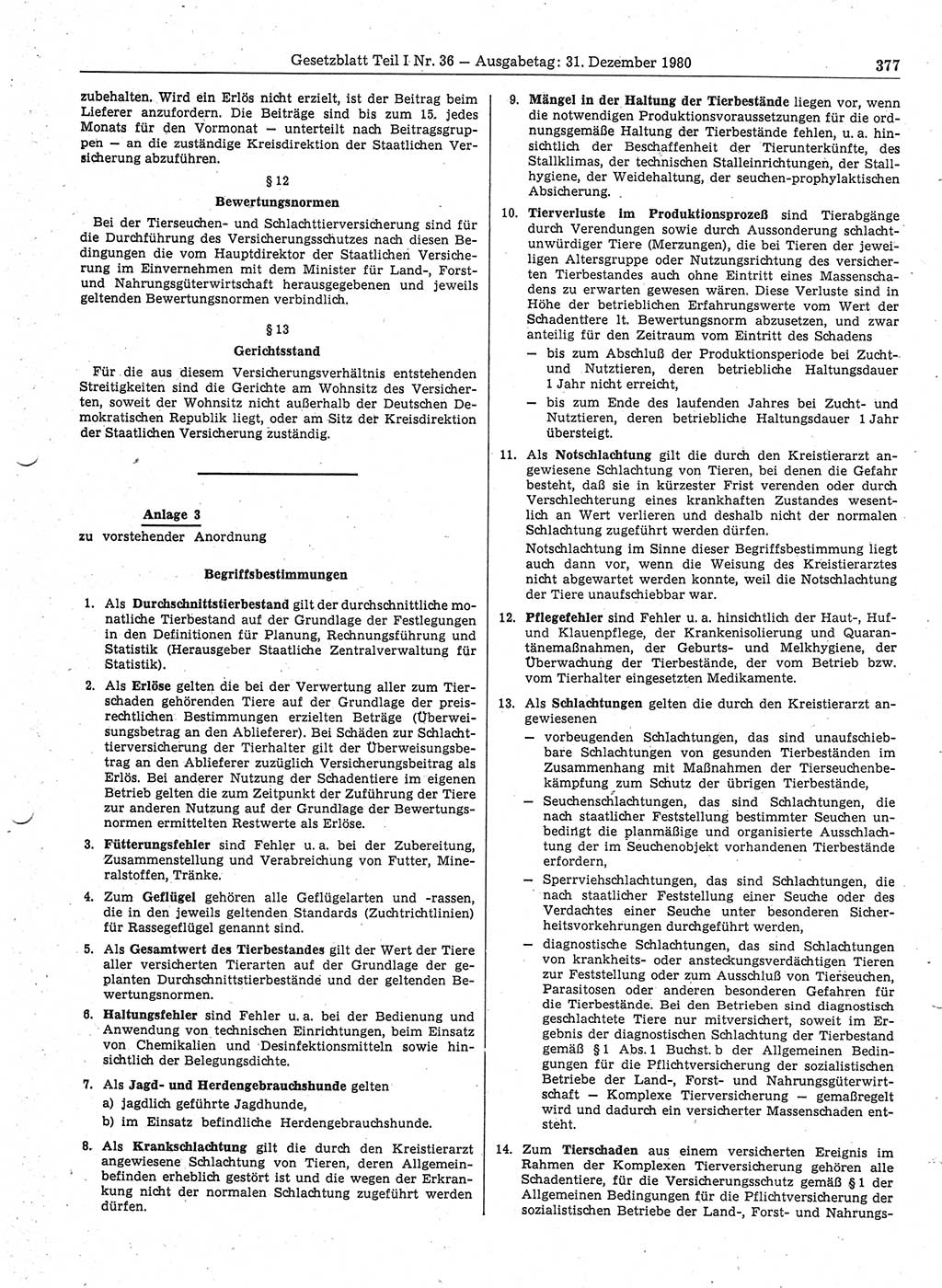 Gesetzblatt (GBl.) der Deutschen Demokratischen Republik (DDR) Teil Ⅰ 1980, Seite 377 (GBl. DDR Ⅰ 1980, S. 377)